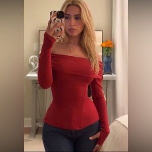 NWT Ta3 Shapey Off-Shoulder Long Sleeve Women's Corset Top Rust Red size Small